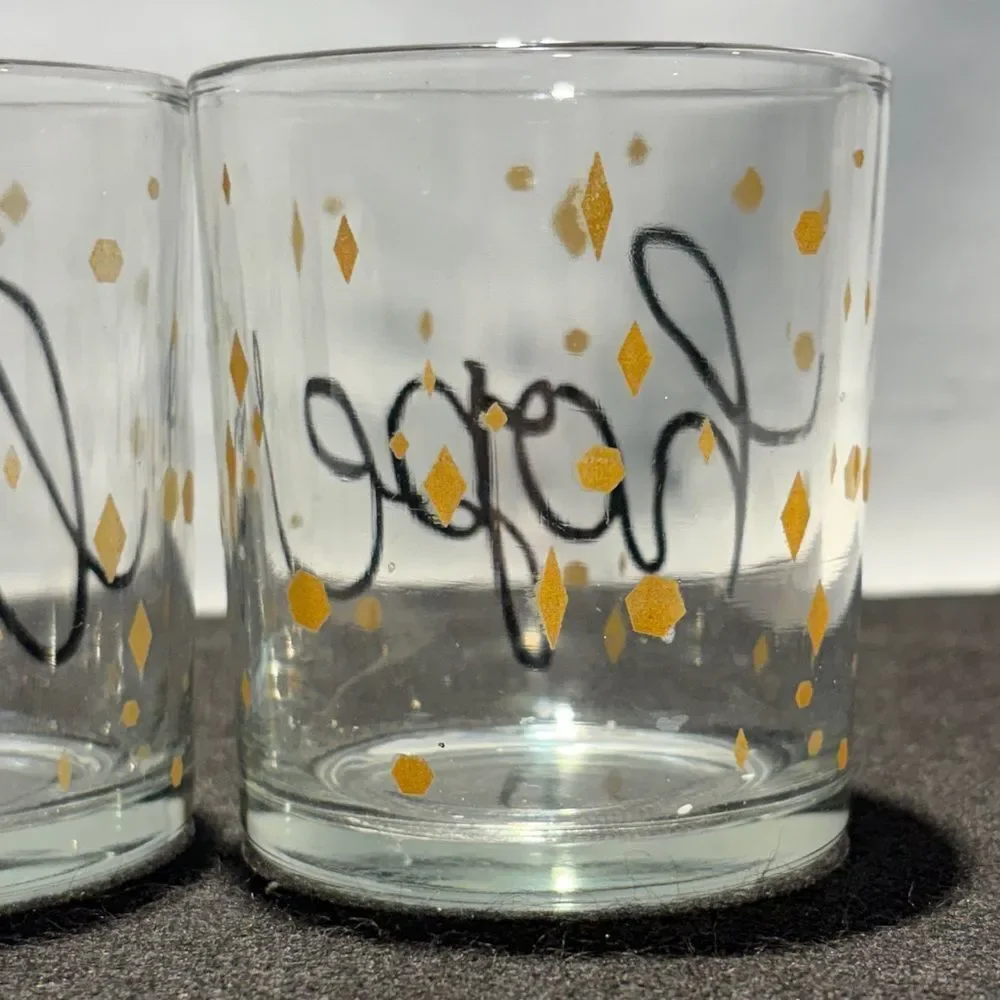 Gold and Black Glass Candle Holders Set